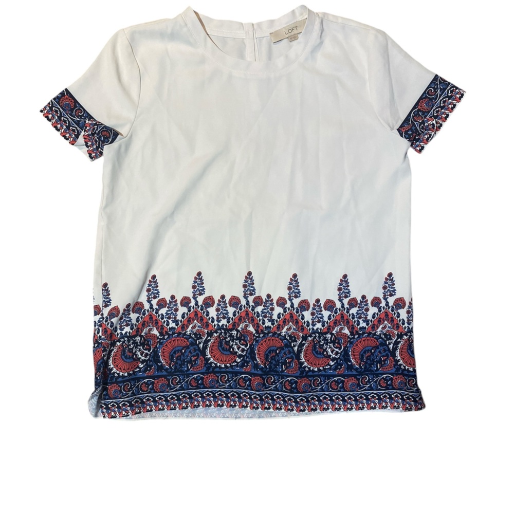White shirt sleeve blouse with multicolor design